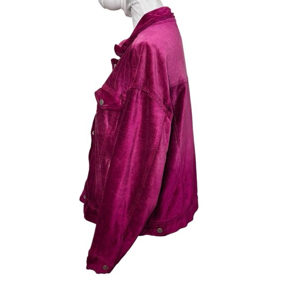 Free People Velvet Trucker Jacket Women’s Size XS/S Fuchsia Pink Oversized Snap - Picture 4 of 15
